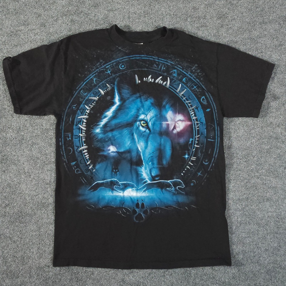 VTG Y2K‎ Mystical Wolf Shirt Size M Medium Black Alstyle Tee T-Shirt